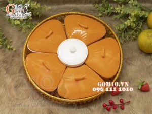 Khay mứt Tết hoa 5 cánh, màu cam, khay mây 33cm