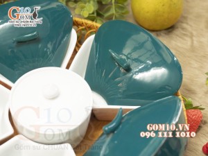 Khay mứt Tết hoa 5 cánh, màu xanh, khay mây 36cm