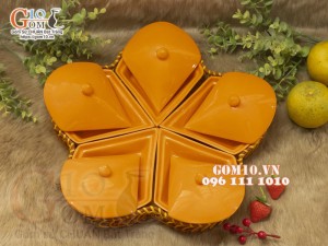 Khay mứt Tết hoa anh đào, màu cam, khay mây 37cm