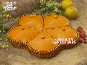 Khay mứt Tết hoa anh đào, màu cam, khay mây 37cm