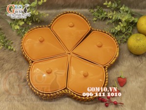 Khay mứt Tết hoa anh đào, màu cam, khay mây 37cm