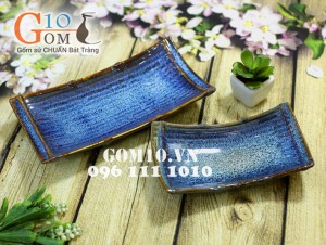 Khay thuyền nan xanh đá, cạnh 29x14cm