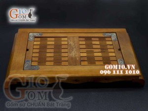 Khay trà cỡ đại nẹp đồng vàng ( 62x35 cm)