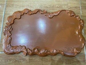 Khay trà gỗ đinh nguyên tấm Sen, 58x33cm