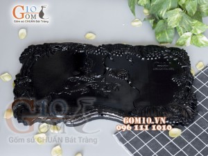 Khay trà Nho Trúc - đen, gỗ đinh 35x61cm