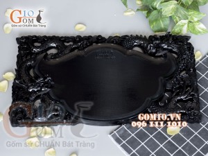 Khay trà Song Long đen - Gỗ đinh 35x61cm