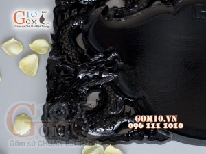 Khay trà Song Long đen - Gỗ đinh 35x61cm