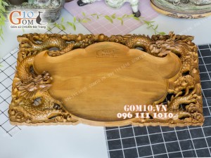 Khay trà song long gỗ đinh 35x61cm