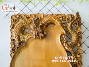 Khay trà song long gỗ đinh 35x61cm