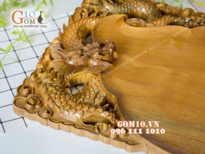 Khay trà song long gỗ đinh 35x61cm