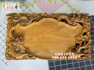 Khay trà song long gỗ đinh 35x61cm