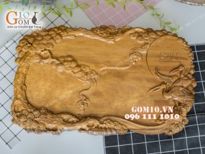 Khay trà Tùng Hạc gỗ đinh 35x57cm