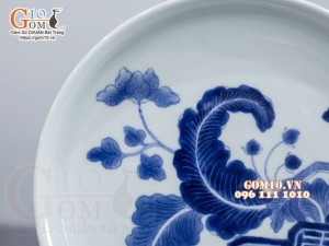 Khay tròn kê chén men lam cổ vẽ Mai Thọ, đường kính 21cm