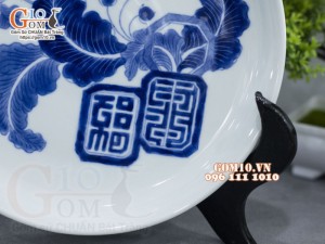 Khay tròn kê chén men lam cổ vẽ Mai Thọ, đường kính 21cm