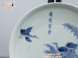 Khay tròn kê chén men lam cổ vẽ Phi Minh Túc Thực, đường kính 21cm