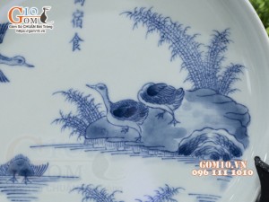 Khay tròn kê chén men lam cổ vẽ Phi Minh Túc Thực, đường kính 21cm