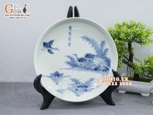 Khay tròn kê chén men lam cổ vẽ Phi Minh Túc Thực, đường kính 21cm