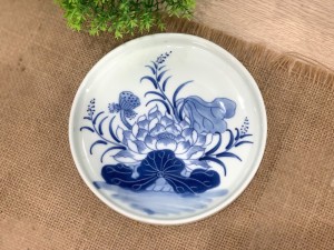 Khay tròn men lam vẽ Sen Đại Cát, đường kính 16cm