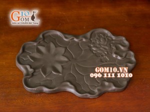 Khay tử sa đấp nổi hoa sen 32x20cm