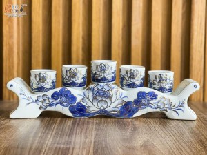 Kỷ ngai 5 men lam cổ vẽ hoa sen vẽ vàng kim