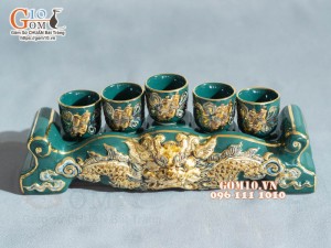 Kỷ ngai 5 Xanh lục bảo đắp nổi Rồng - vẽ vàng 24k