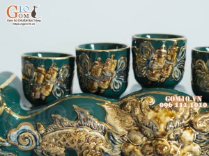 Kỷ ngai 5 Xanh lục bảo đắp nổi Rồng - vẽ vàng 24k