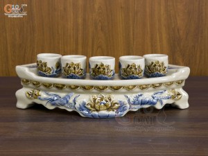 Kỷ thờ 5 chén men hoàng tộc đắp nổi Sen
