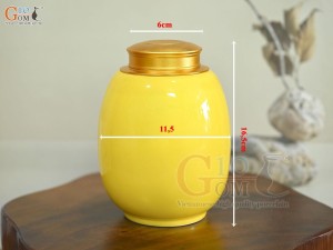 Lọ chè dáng béo họa tiết hoa Sen vàng kim, nền vàng, 300g