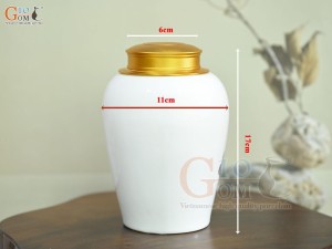 Lọ chè dáng chân thon họa tiết hoa Sen vàng kim, nền trắng, 270g