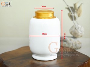 Lọ chè dáng đứng họa tiết Mã Đáo Thành Công vàng kim, nền trắng, 300g