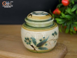 Lọ chè dáng tròn men vuốt vẽ tre xanh