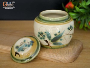 Lọ chè dáng tròn men vuốt vẽ tre xanh