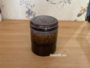 Lọ chè dáng trụ men hoả biến vân đá