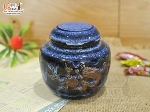 Lọ chè hỏa biến thanh điểu cốt gốm khắc hoa