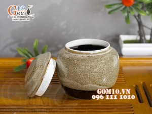 Lọ chè men hỏa biến gấm vàng