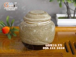 Lọ chè men hỏa biến gấm vàng