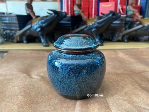 Lọ chè men hoả biến màu xanh rêu Lọ chè men hoả biến màu xanh rêu