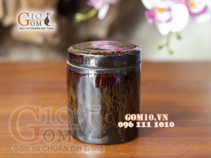 Lọ chè men hỏa biến CỐT GỐM nâu