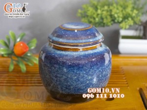 Lọ chè men hỏa biến xanh đá