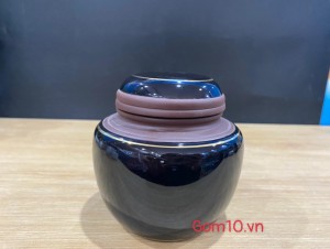 Lọ chè men mật ong kẻ chỉ vàng kim