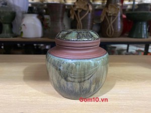 Lọ chè men ngọc thạch hoả biến cốt gốm