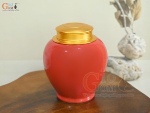 Lọ chè trơn dáng tròn nền đỏ, 250g
