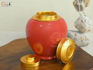 Lọ chè trơn dáng tròn nền đỏ, 250g