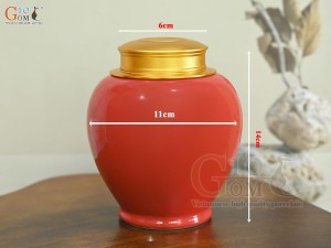 Lọ chè trơn dáng tròn nền đỏ, 250g