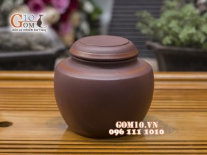 Lọ chè tròn thấp gốm nâu
