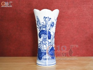 Lọ cốc men trắng họa tiết hoa sen, cao 25cm