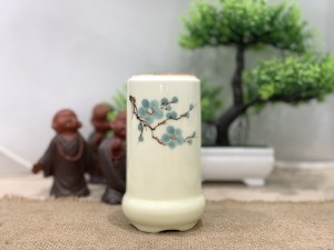 Lọ đựng nước cặn men kem vẽ đào xanh