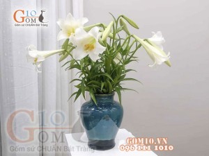 Lọ hoa  chân thon men hoả biến cao 23cm 