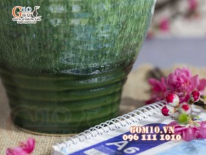 Lọ hoa chân thon, men hỏa biến cẩm thạch, cao 25cm