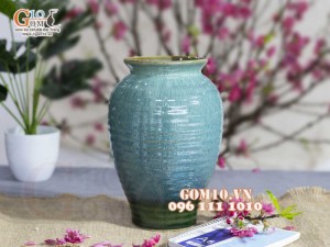 Lọ hoa chân thon, men hỏa biến lam ngọc, cao 25cm